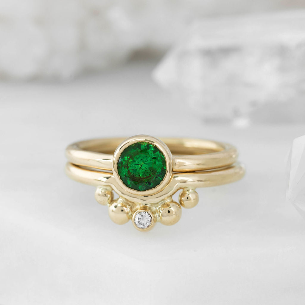 Gold Diamond and Granulation Nestling Wedding Ring