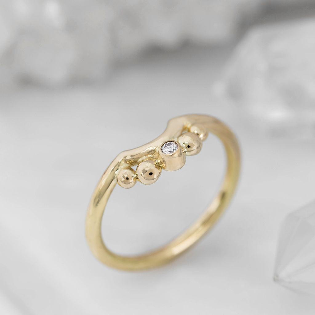 Gold Diamond and Granulation Nestling Wedding Ring