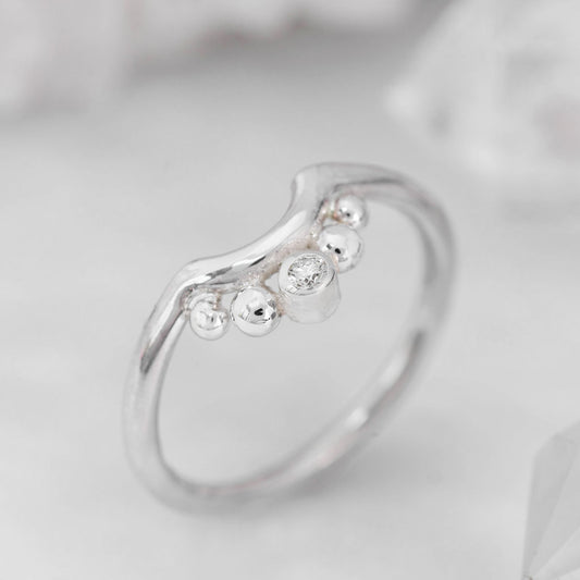 Silver Diamond and Granulation Nestling Wedding Ring