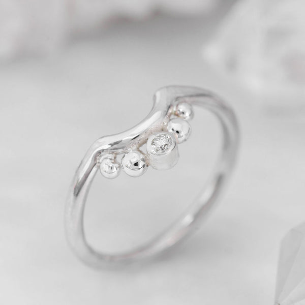 Silver Diamond and Granulation Nestling Wedding Ring