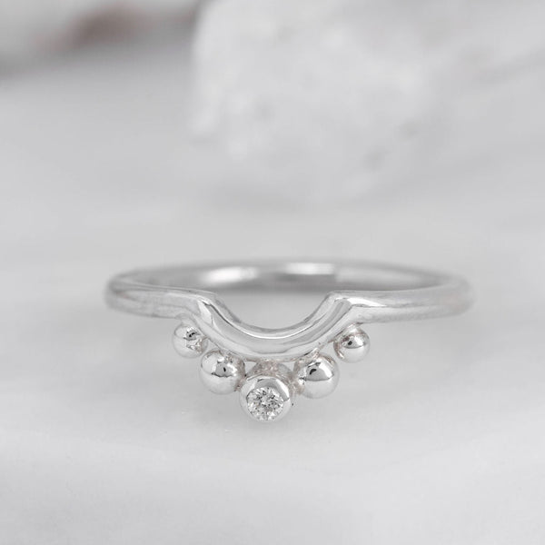 White Gold Diamond and Granulation Nestling Wedding Ring