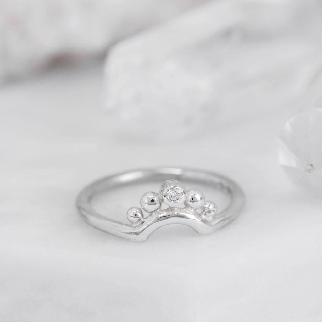 White Gold Diamond and Granulation Nestling Wedding Ring