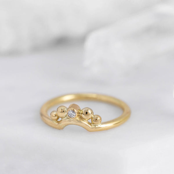 Gold Diamond and Granulation Nestling Wedding Ring