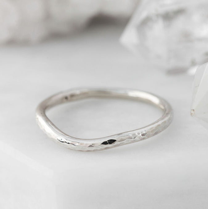 Dimpled Silver Curve Wedding Band