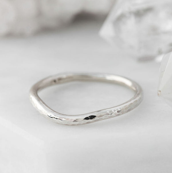 Dimpled White Gold Curve Wedding Band