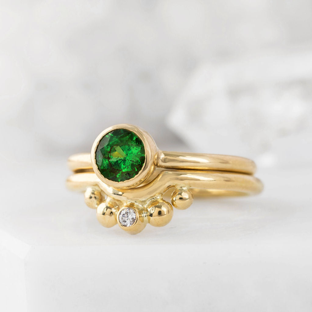 Gold Diamond and Granulation Nestling Wedding Ring