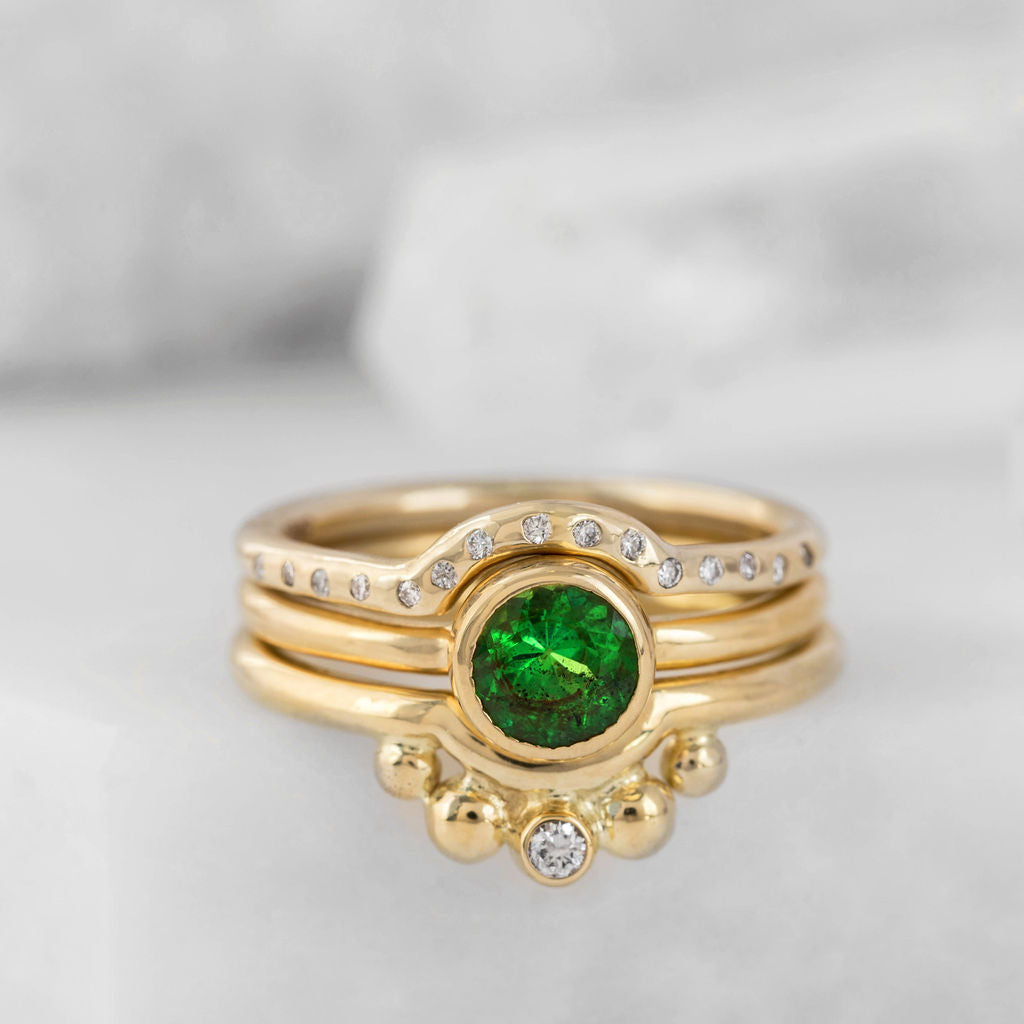 Gold Diamond and Granulation Nestling Wedding Ring