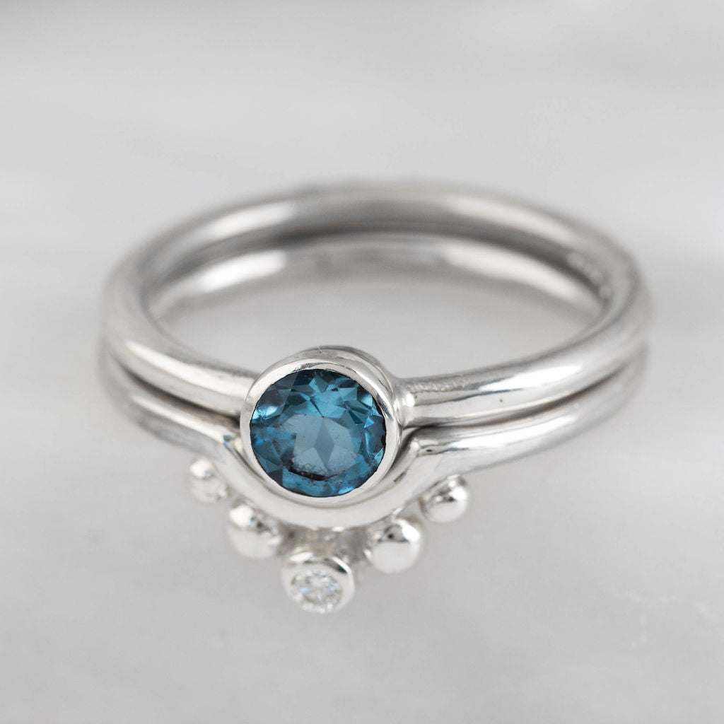 Silver Diamond and Granulation Nestling Wedding Ring