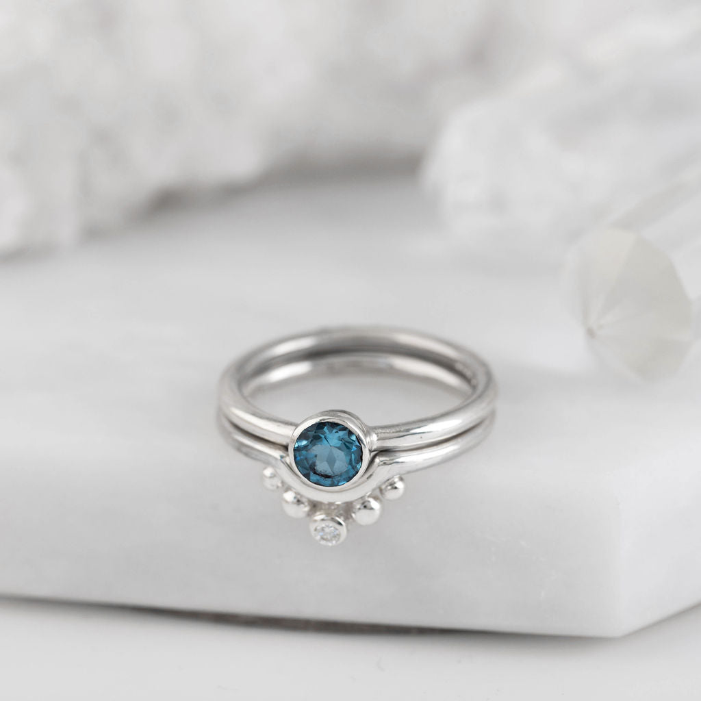 Silver Diamond and Granulation Nestling Wedding Ring