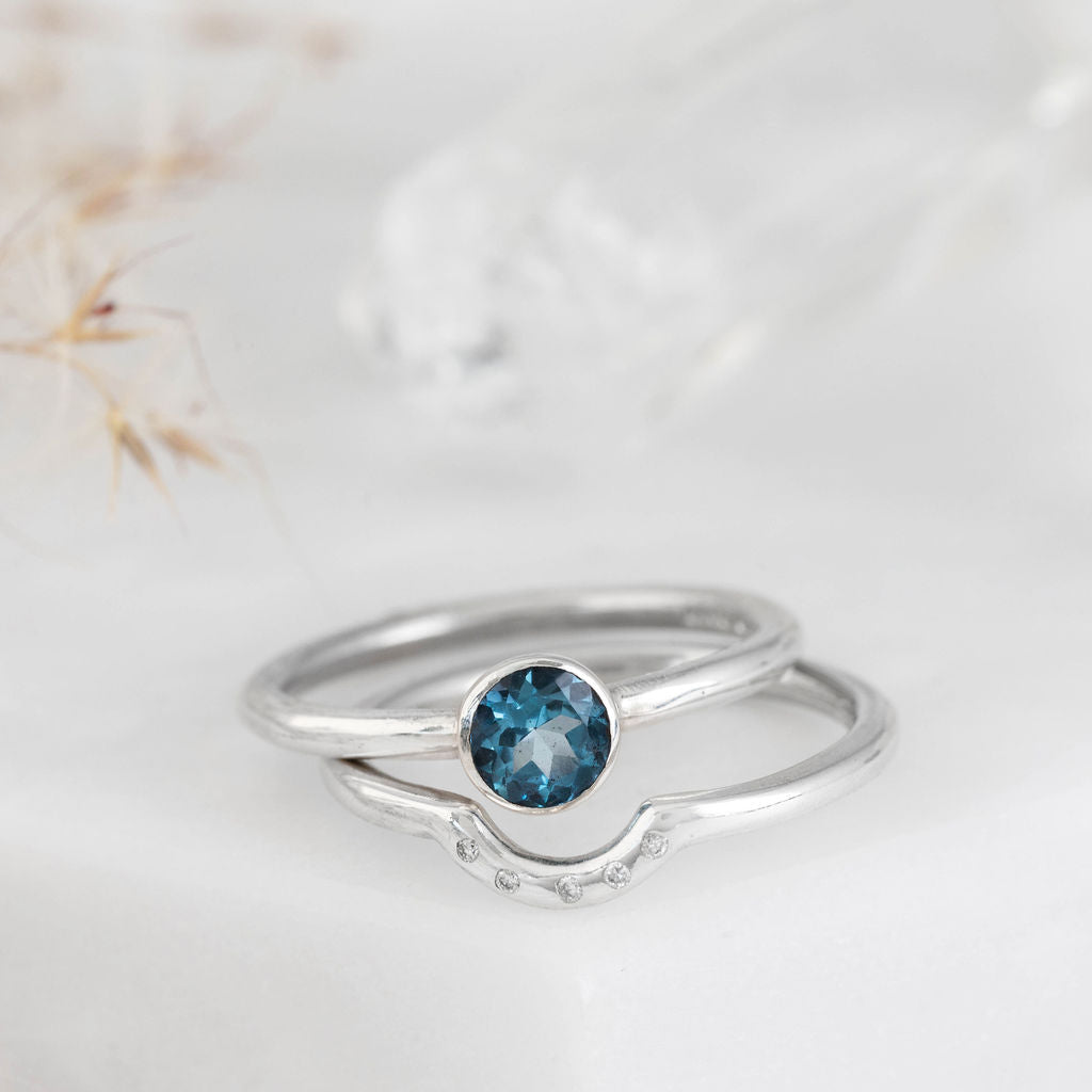 White Gold with Swiss Blue Topaz Nestle Ring