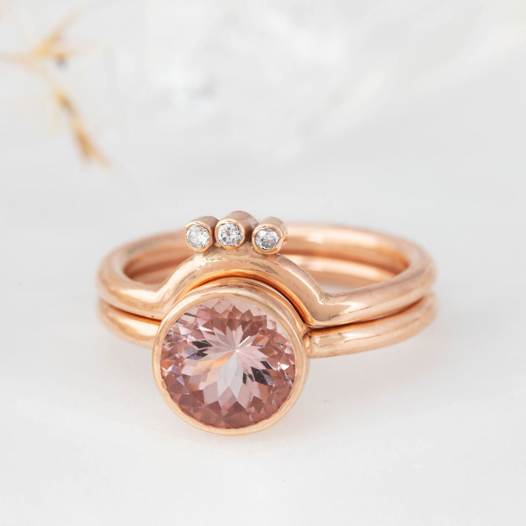 Rose Gold with three Diamonds Nestling Wedding Ring