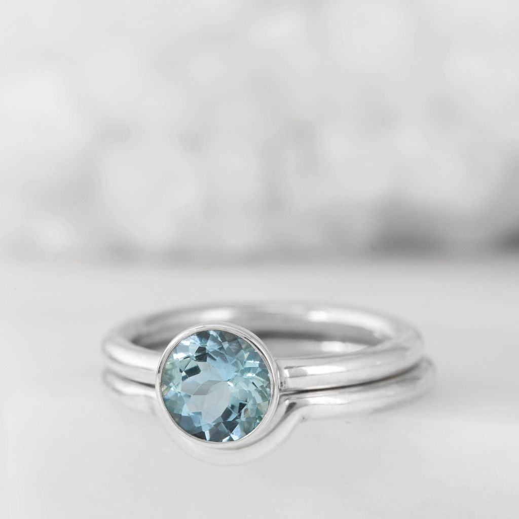 Silver with Aquamarine Nestle Engagement Ring