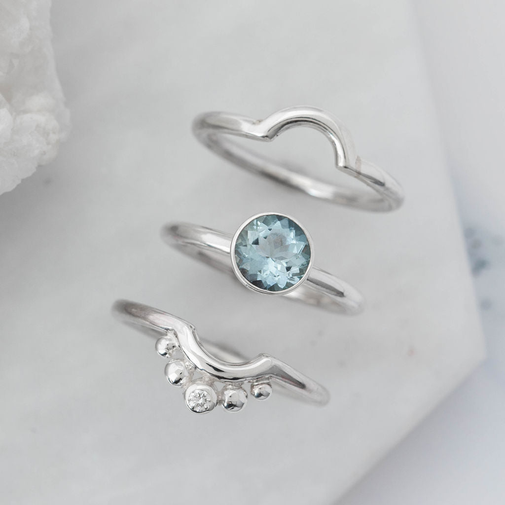 Platinum with Aquamarine Nestle Engagement Ring