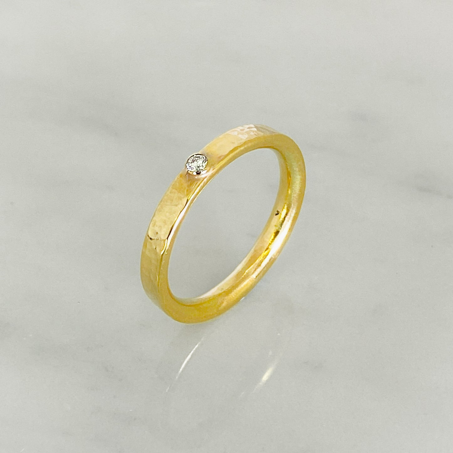 Gold Diamond Dimpled Wedding Ring