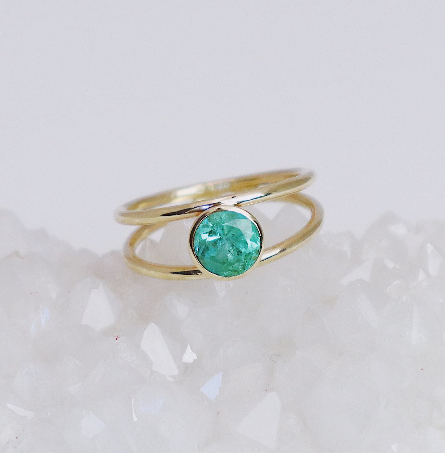 Gold Split Ring with Emerald