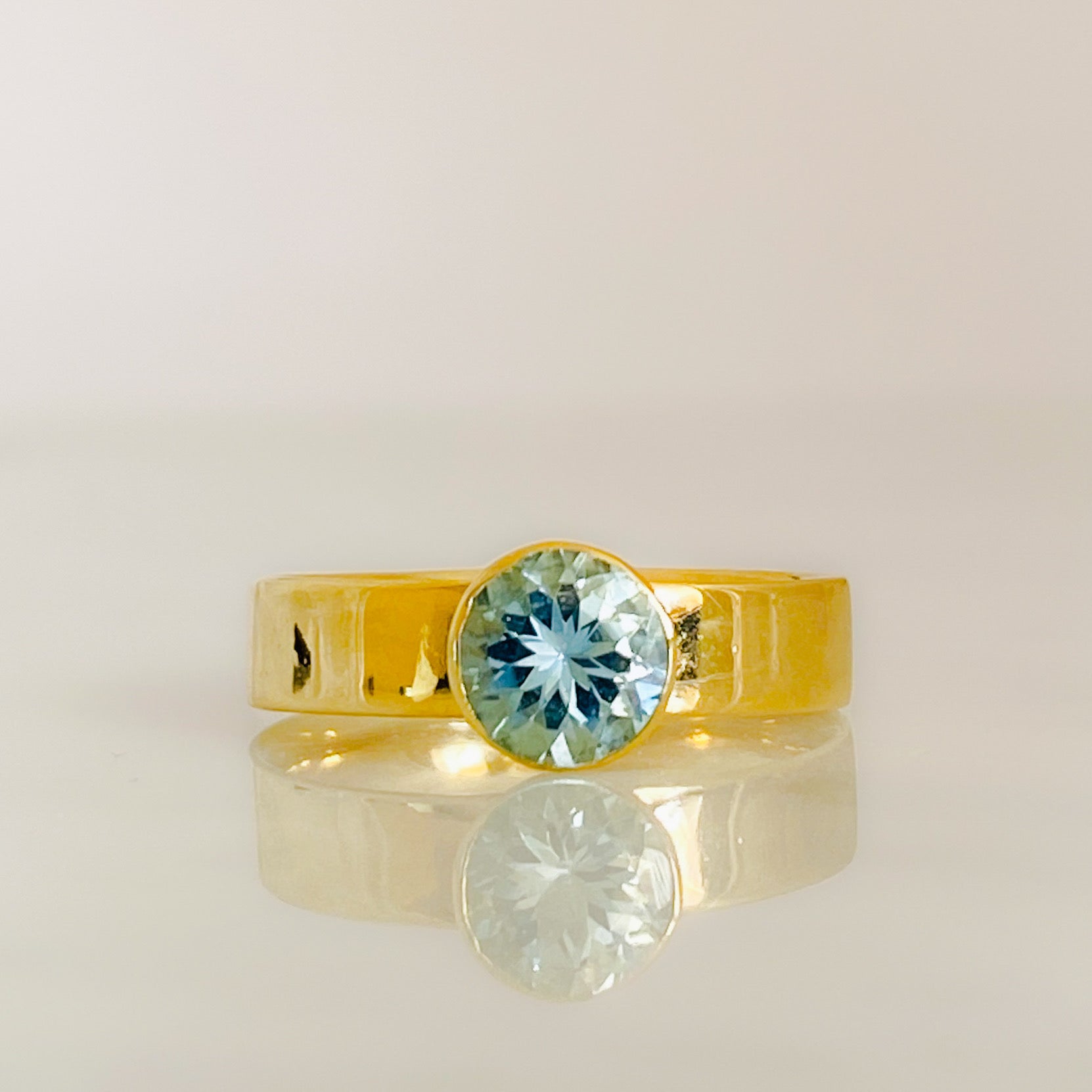 Gold and Aquamarine Serendipity Engagement Ring