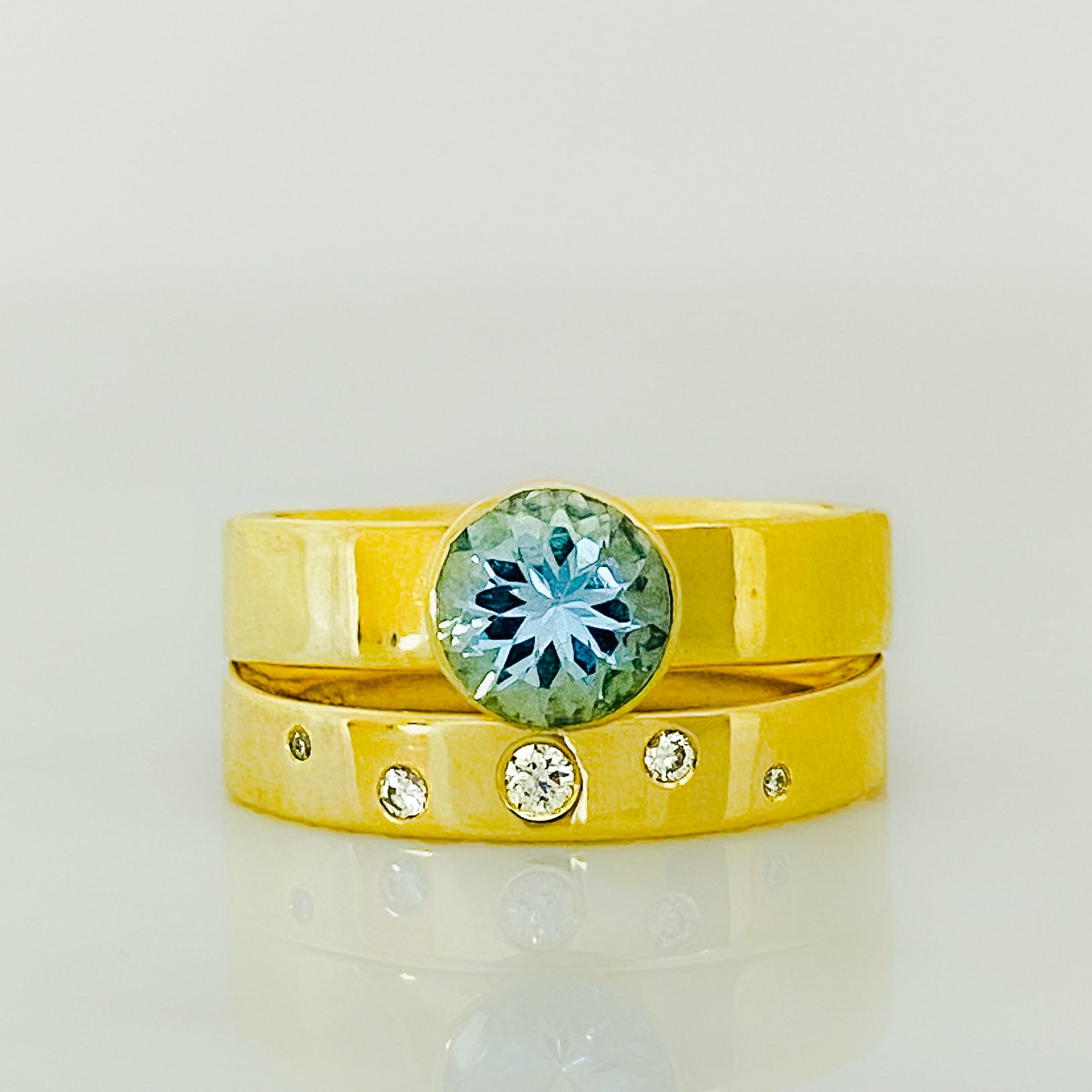 Gold and Aquamarine Serendipity Engagement Ring