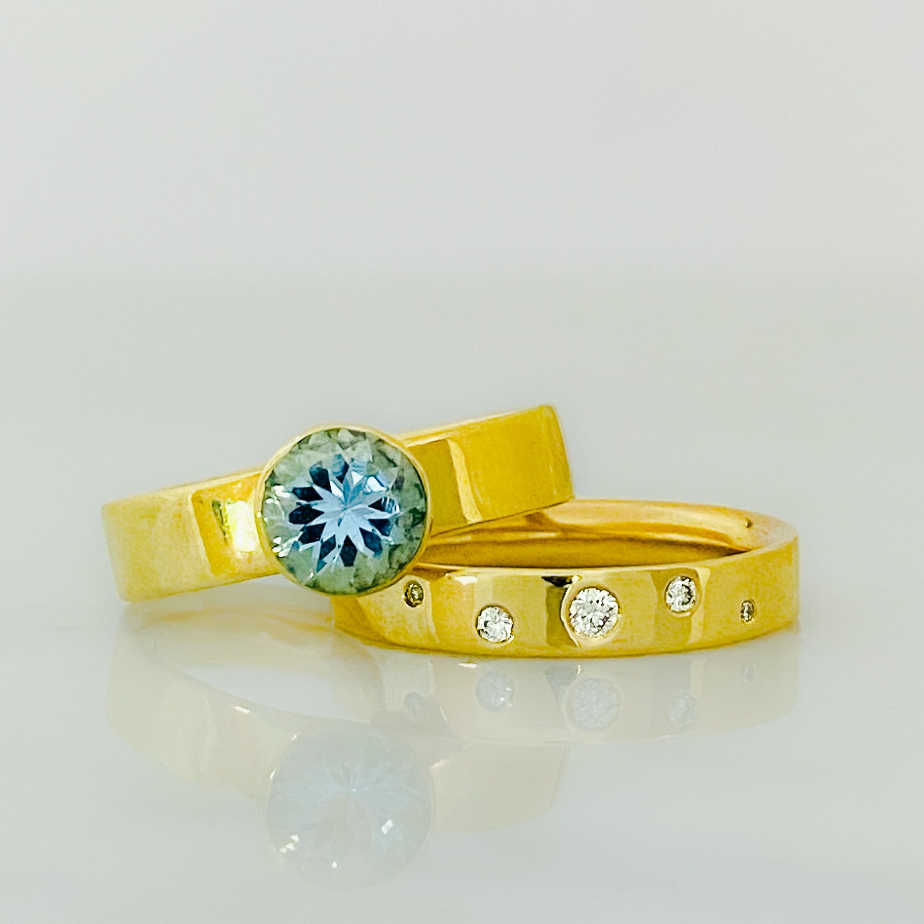 Gold and Aquamarine Serendipity Engagement Ring
