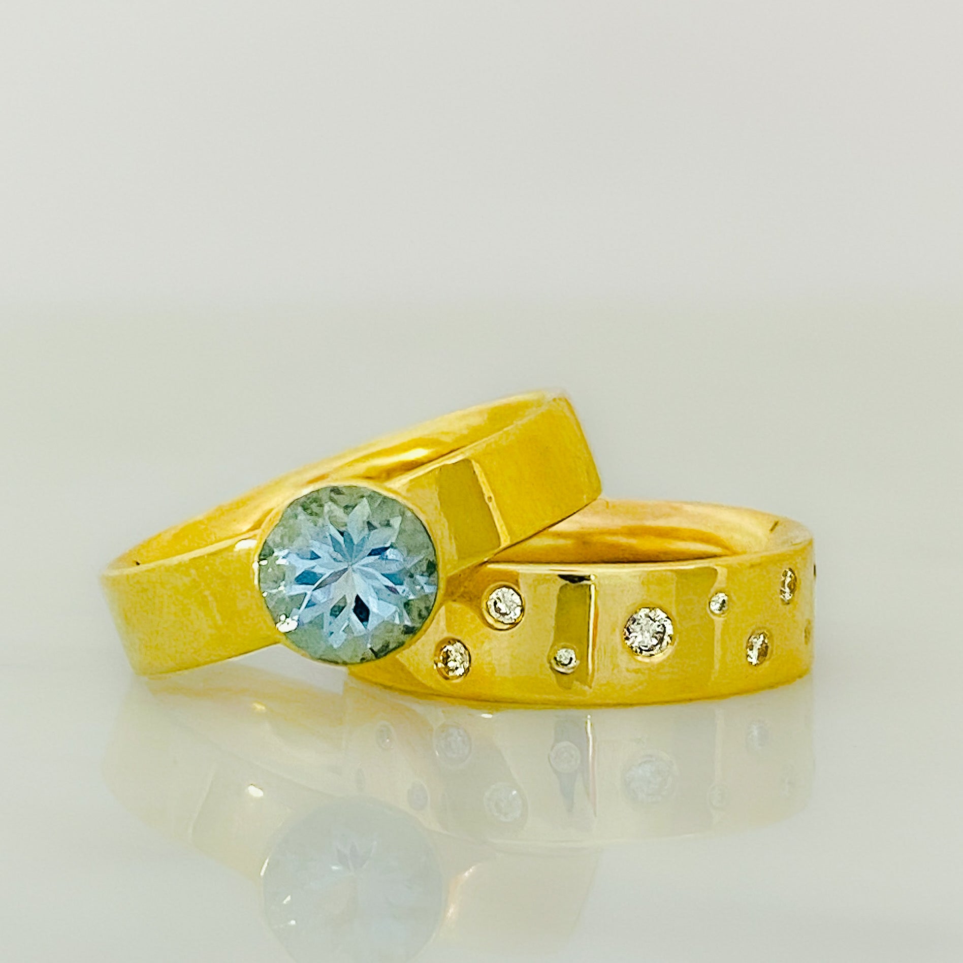 Gold and Aquamarine Serendipity Engagement Ring