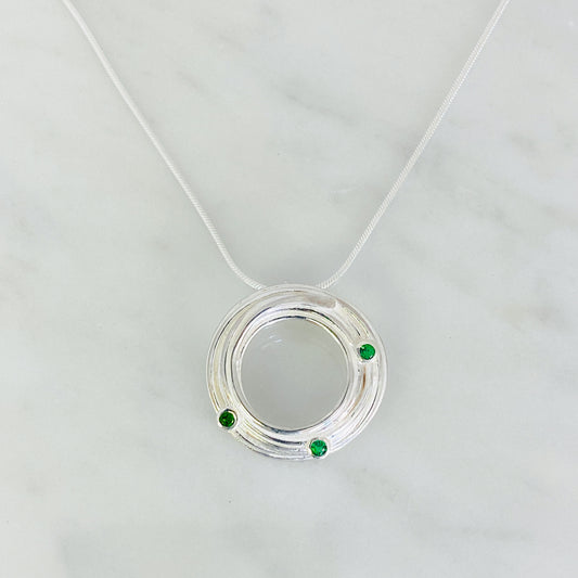 Large Wrapped Silver Pendant with Tsavorite Garnets