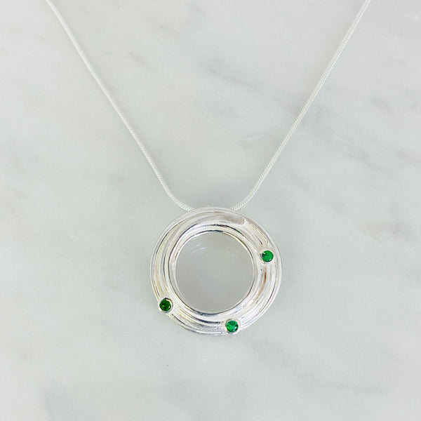 Large Wrapped Silver Pendant with Tsavorite Garnets