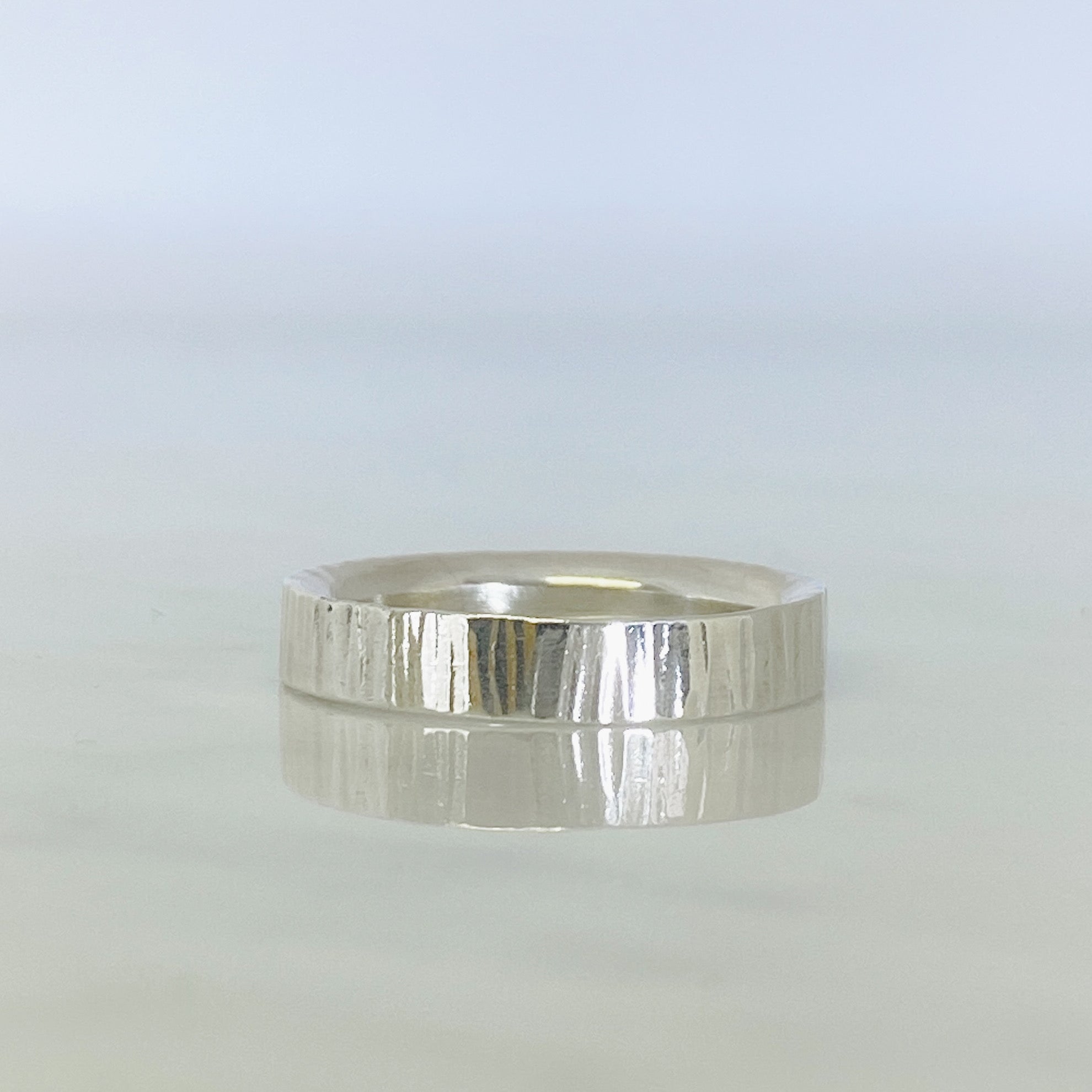 White Gold Striped Wedding Ring
