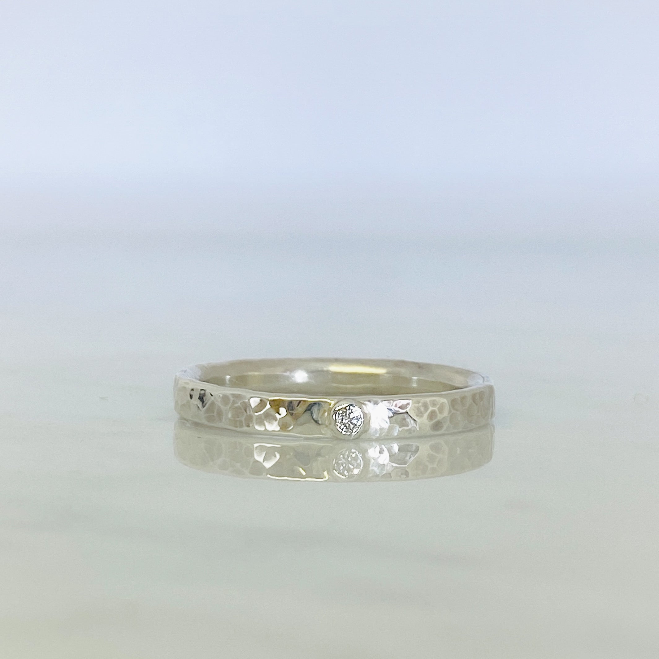 Silver Diamond Dimpled Wedding Ring