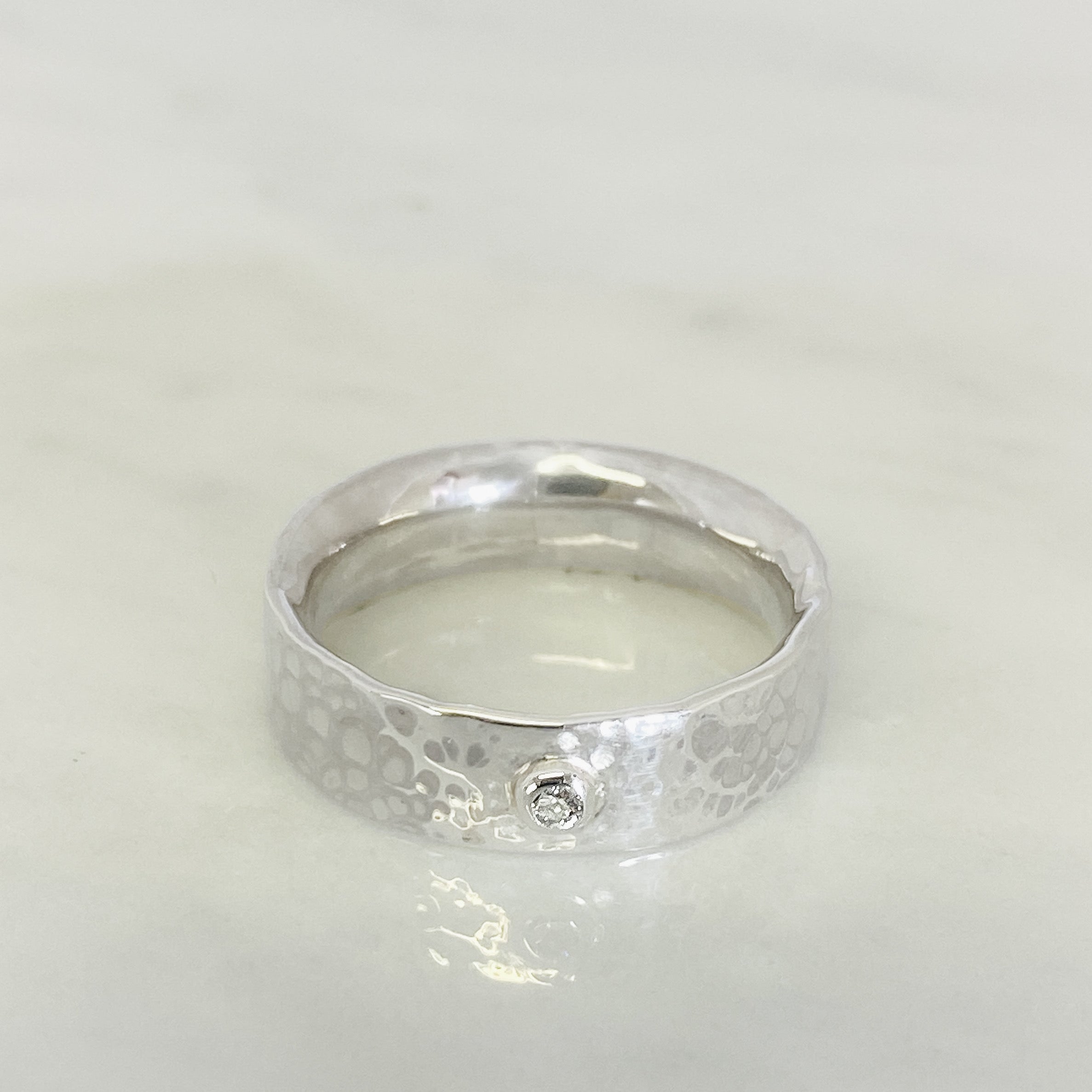 Silver Diamond Dimpled Wedding Ring