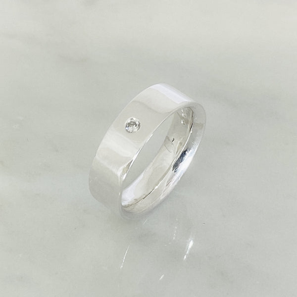 Silver and Diamond Classic Wedding Ring