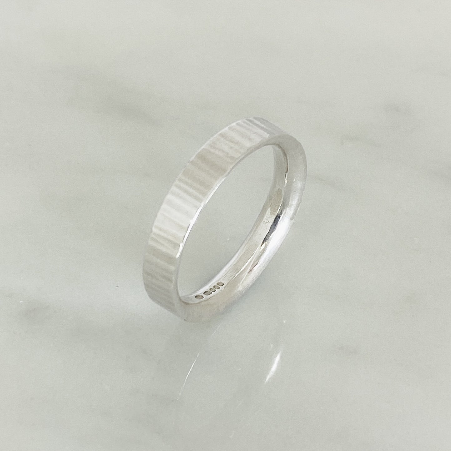 White Gold Striped Wedding Ring