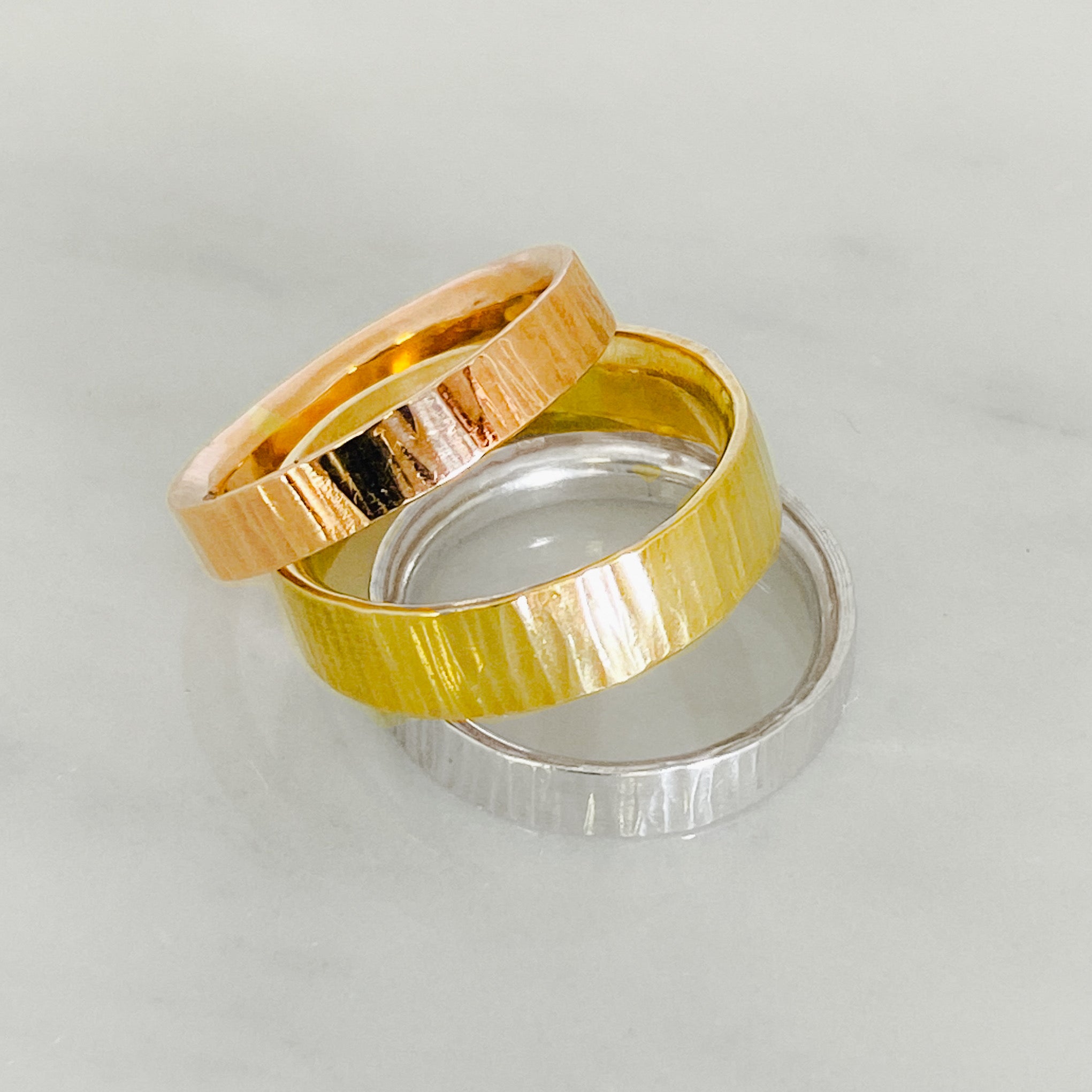 White Gold Striped Wedding Ring
