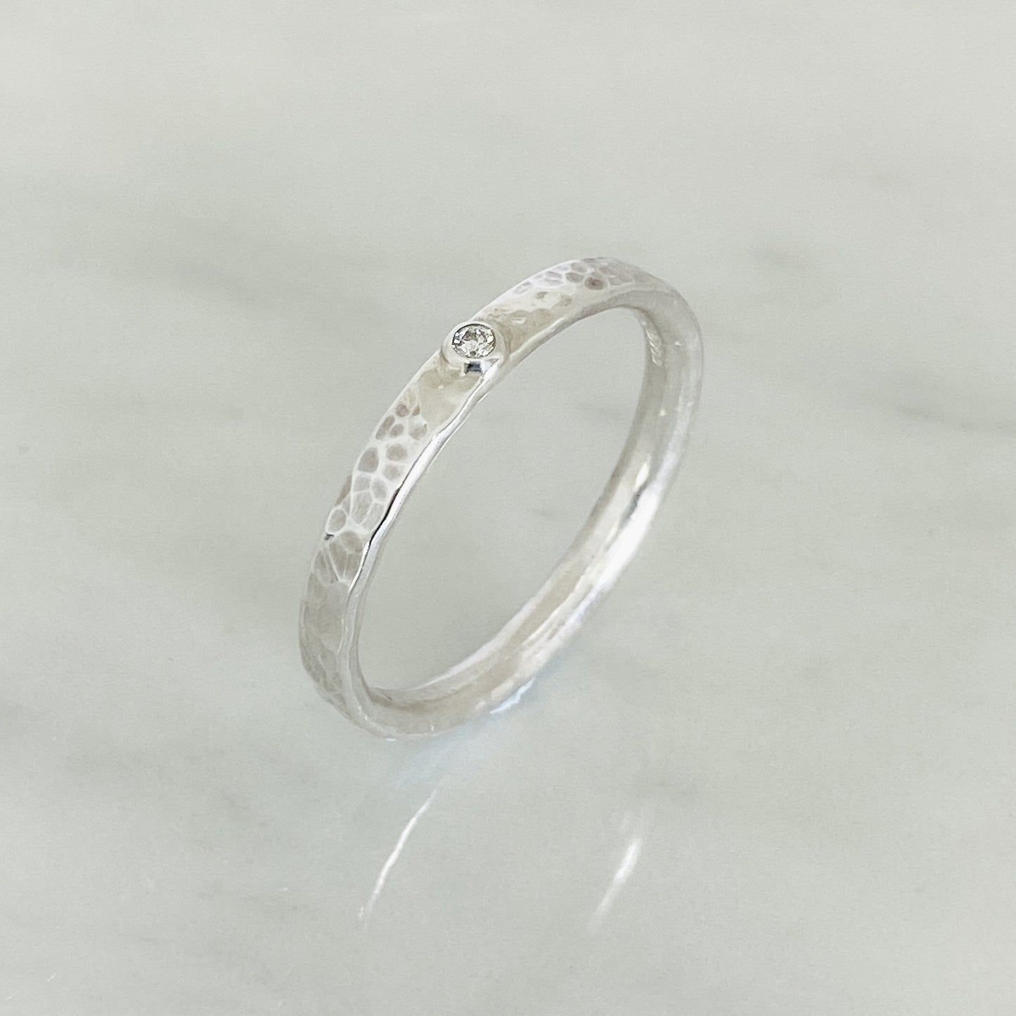 White Gold Diamond Dimpled Wedding Ring