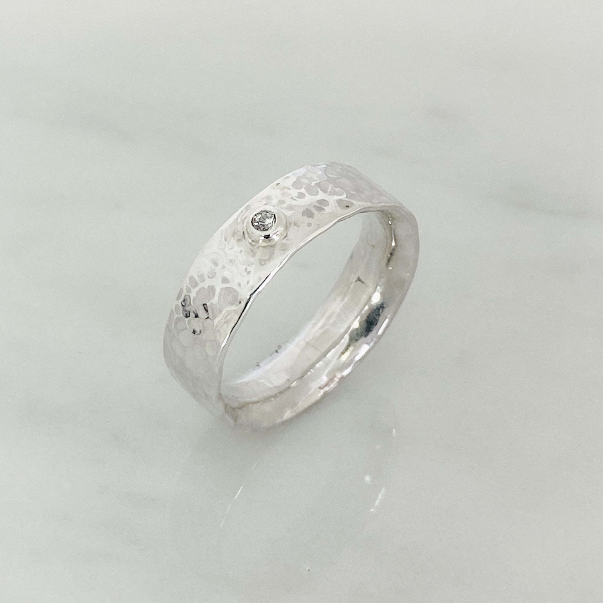 Silver Diamond Dimpled Wedding Ring