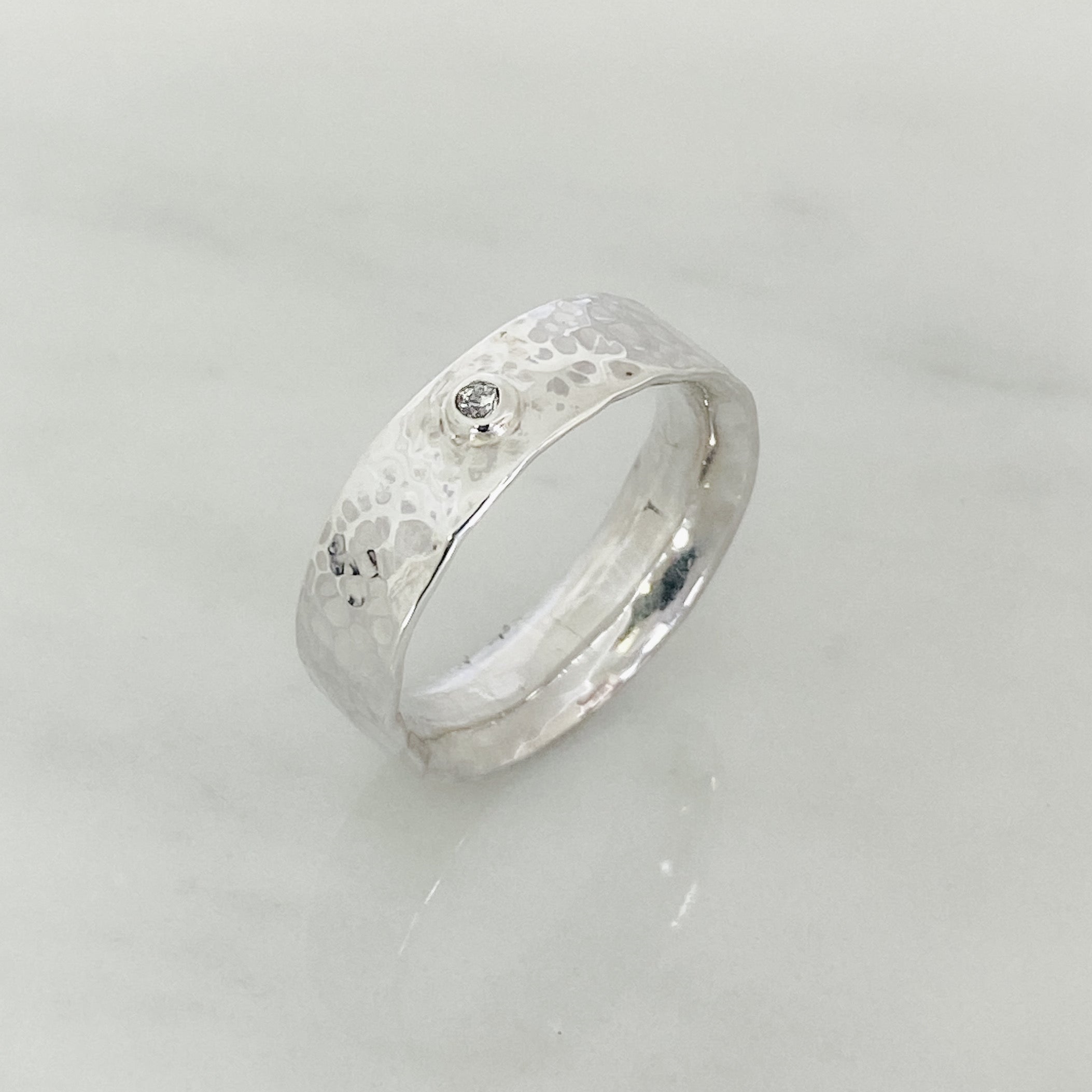 Platinum Diamond Dimpled Wedding Ring