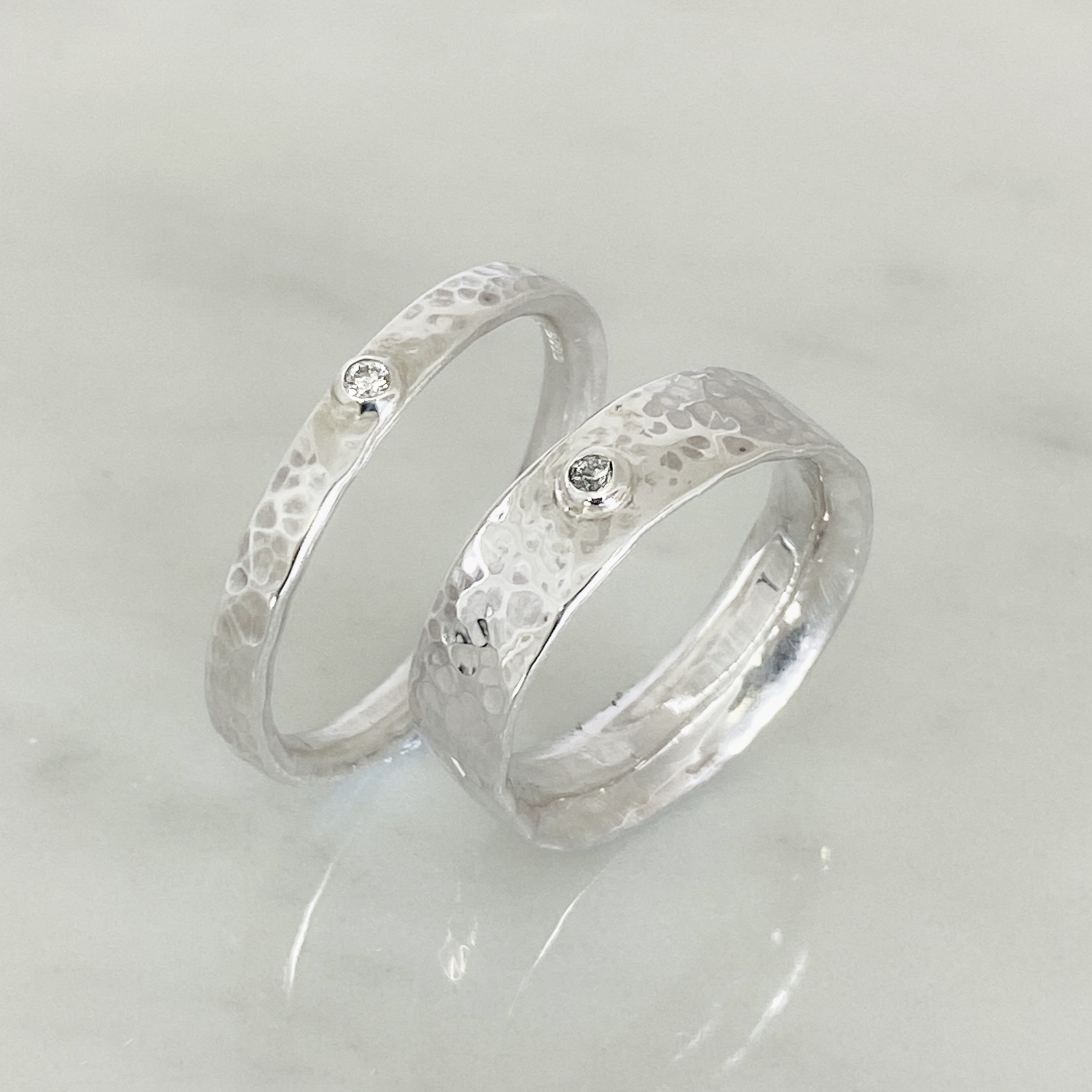 Silver Diamond Dimpled Wedding Ring