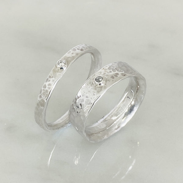 White Gold Diamond Dimpled Wedding Ring