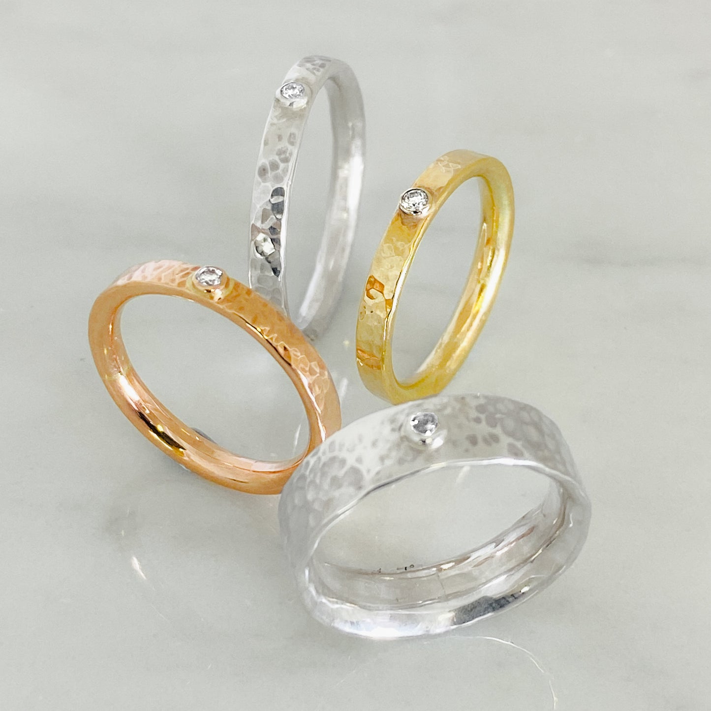 White Gold Diamond Dimpled Wedding Ring