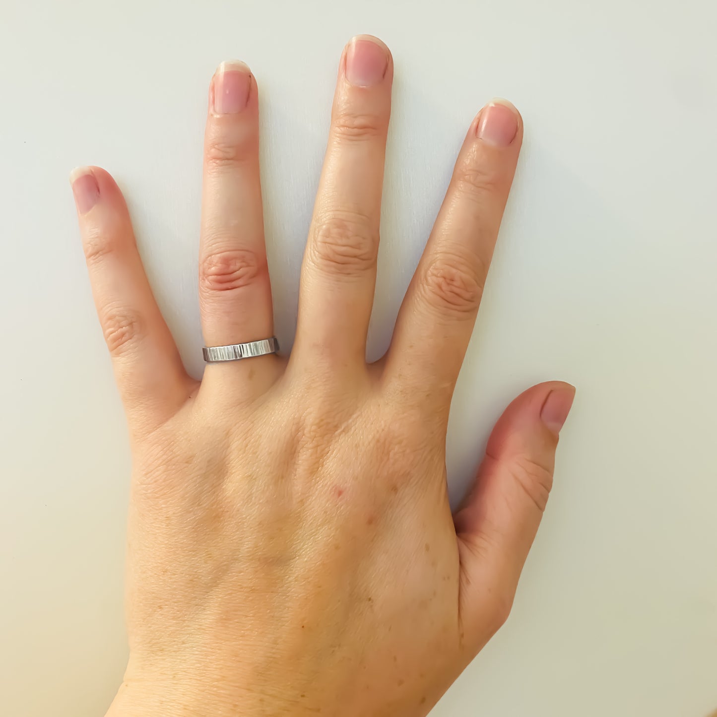 White Gold Striped Wedding Ring