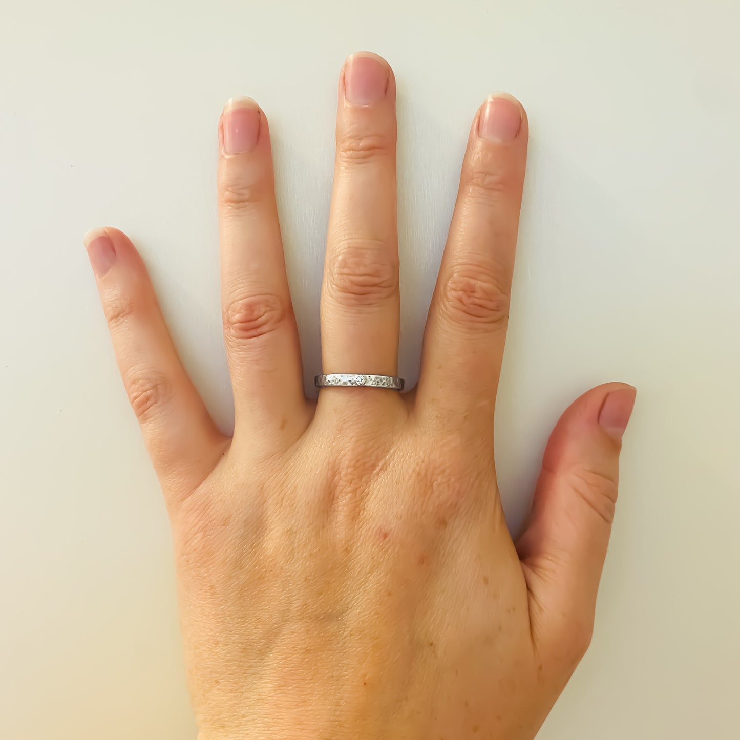 White Gold Diamond Dimpled Wedding Ring