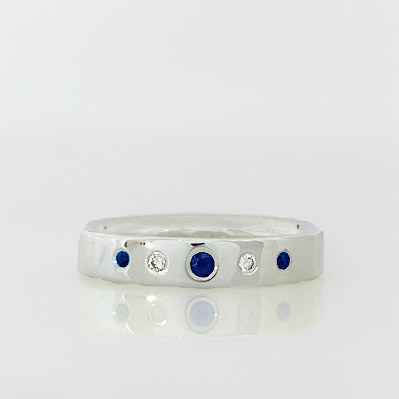 Silver Serendipity Diamond and Sapphire Row Ring