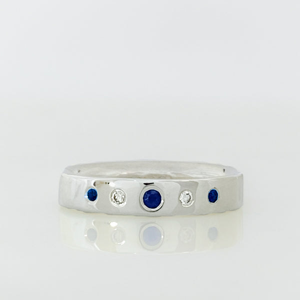 Serendipity White Gold Diamond and Sapphire Row Ring