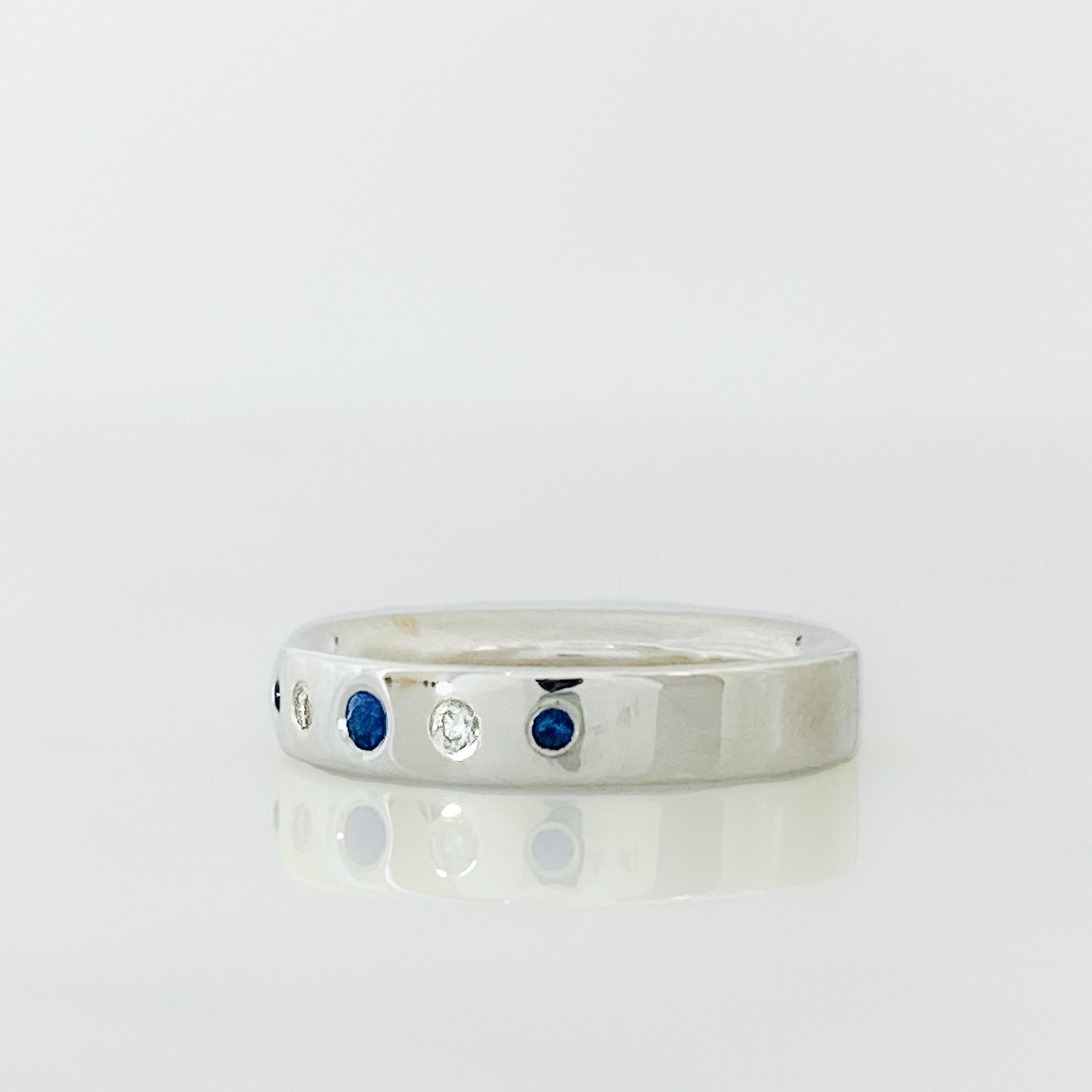 Silver Serendipity Diamond and Sapphire Row Ring