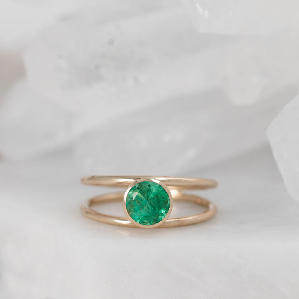 Gold Split Ring with Emerald